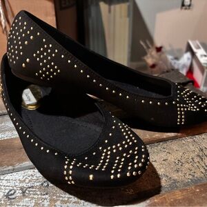 Olsenboye Black Flats with Gold Studs
